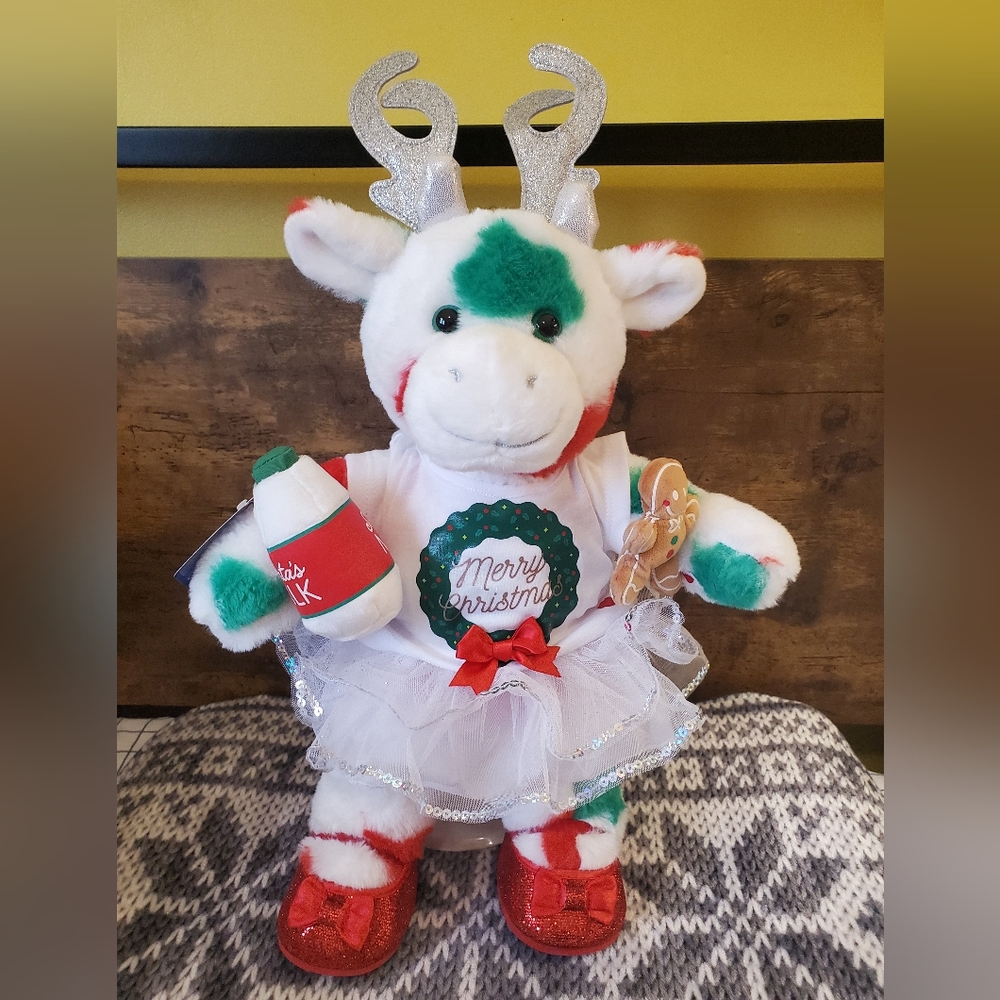 Build A Bear Christmas Holiday Mooey Cow with Outfit and Cookies & Milk